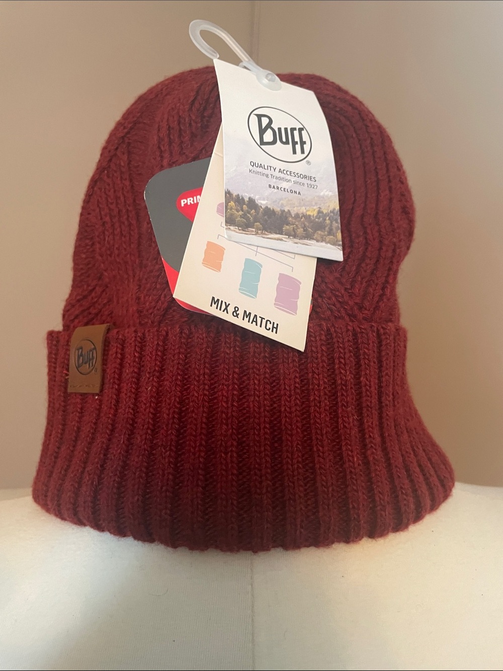Buff Ribbed Knit Beanie - Burgundy NWT